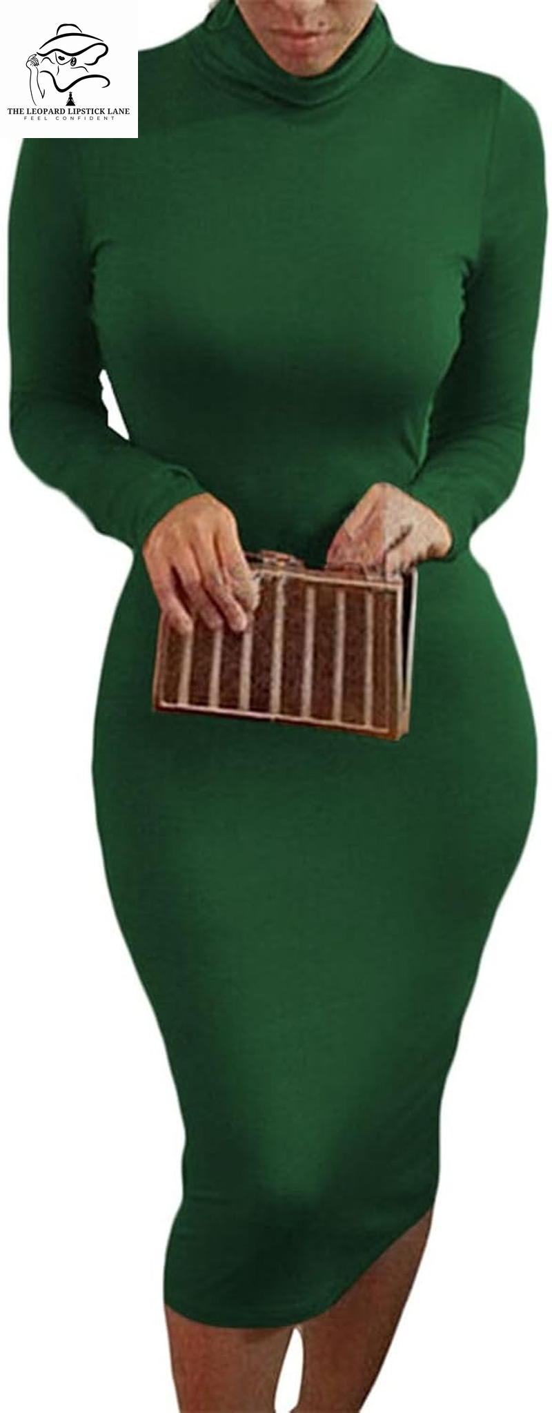 Sexy High Neck Long Sleeve Bodycon Midi Dress