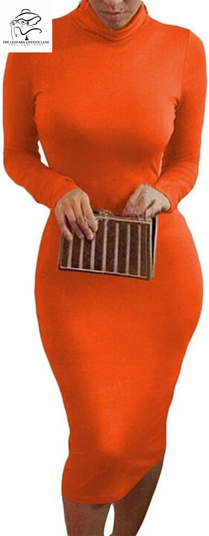 Sexy High Neck Long Sleeve Bodycon Midi Dress