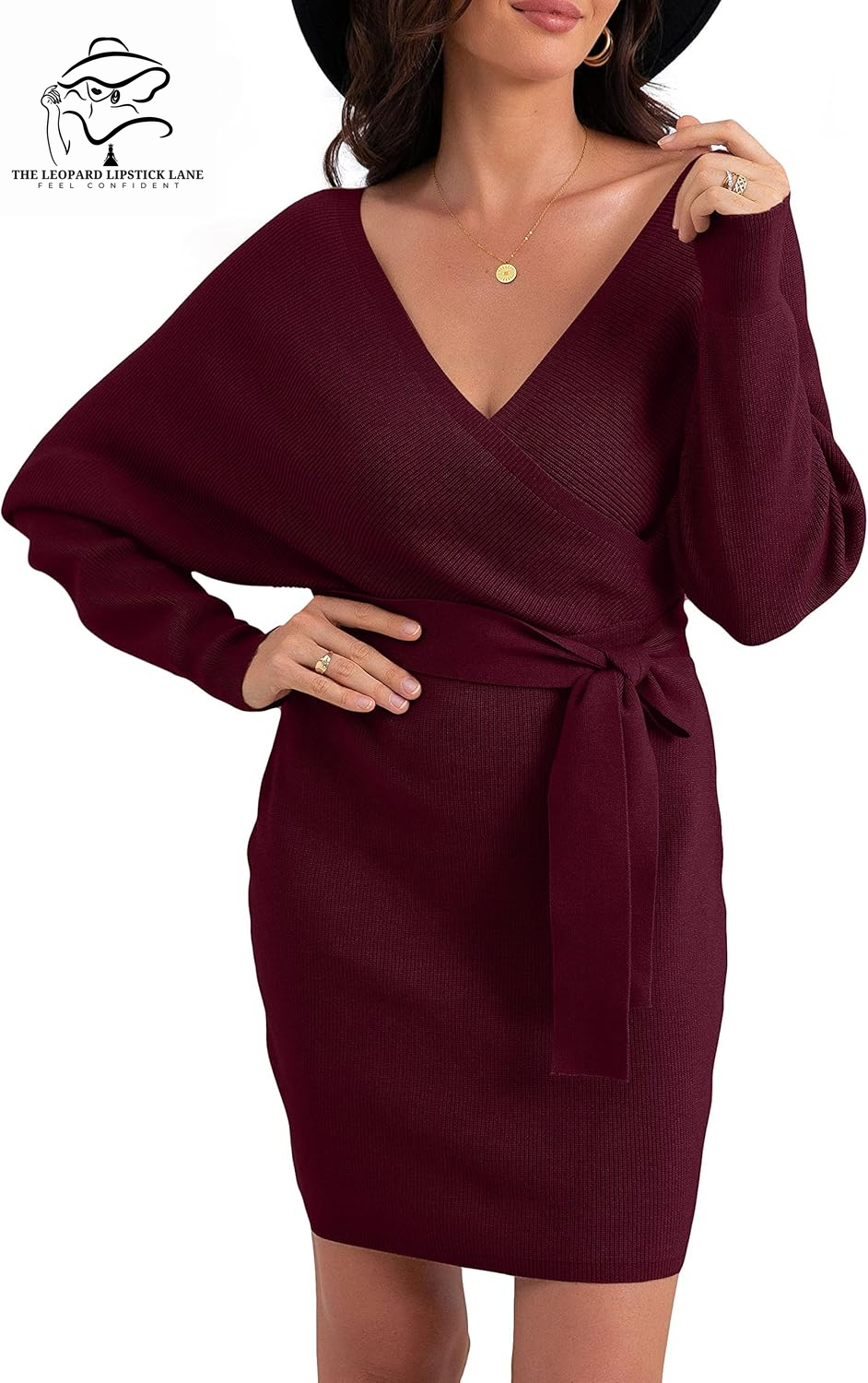 V Neck Batwing Backless Bodycon